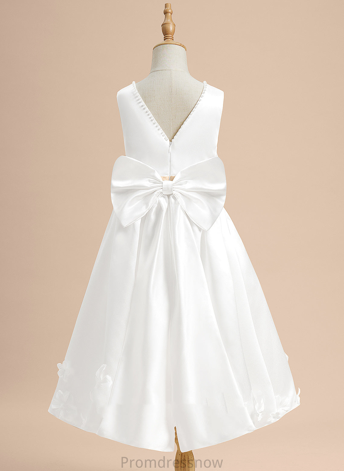 With Sash/Beading/Flower(s)/Bow(s) Flower Girl Dresses Scoop Girl A-Line Dress Flower Tea-length Sleeveless - Neck Satin Natalya