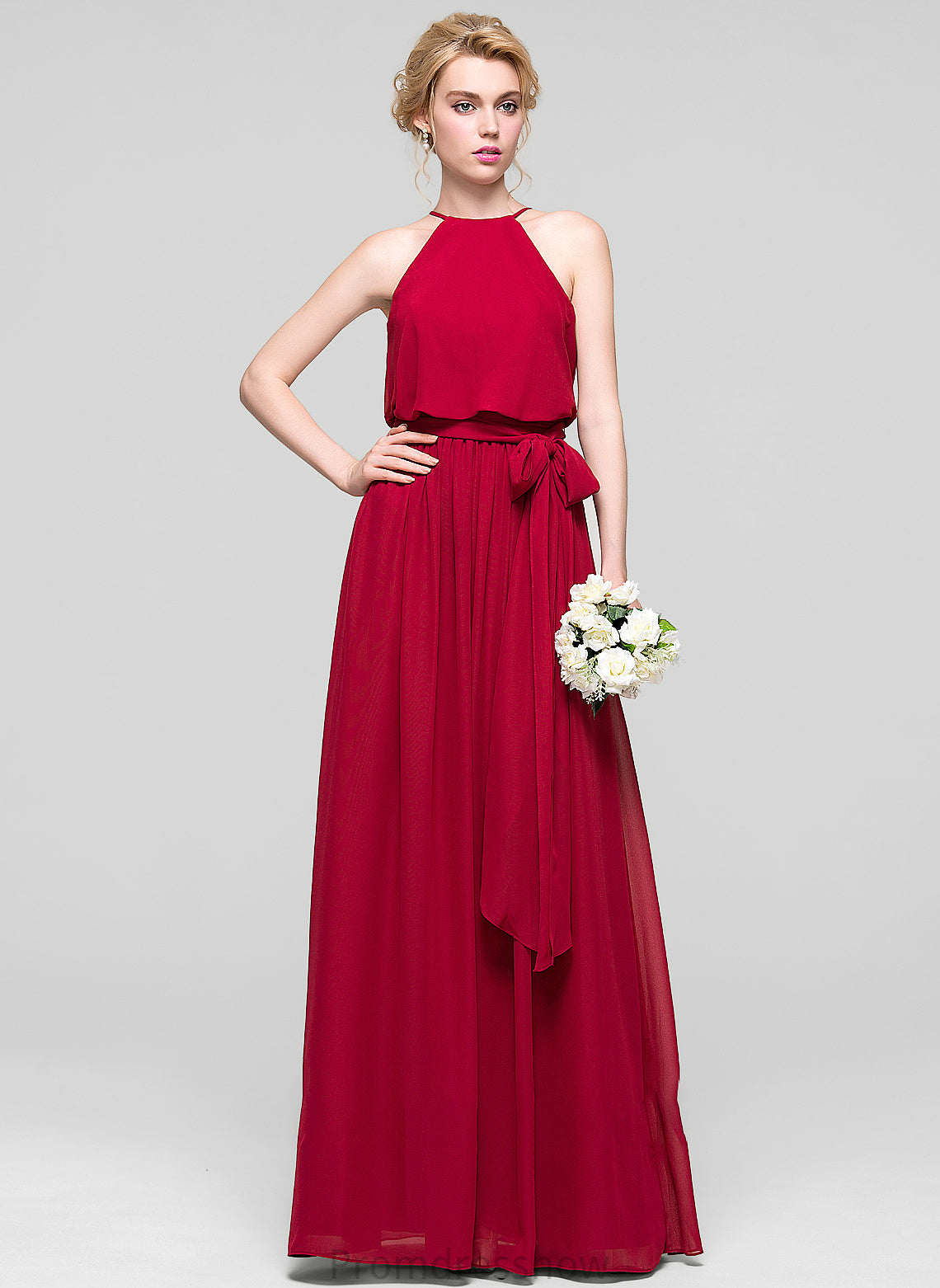 Bow(s) Neckline Silhouette ScoopNeck Fabric Embellishment Length A-Line Floor-Length Elena Floor Length Sleeveless Bridesmaid Dresses