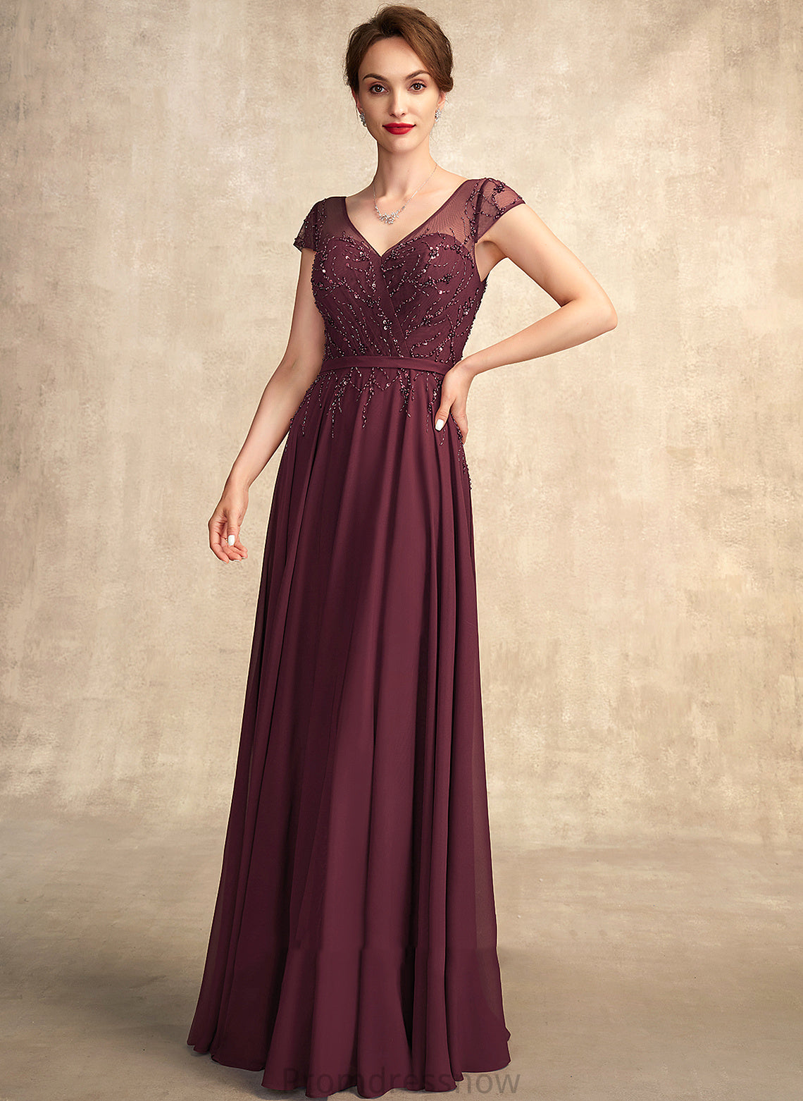 A-Line Chiffon Floor-Length of Justice the Dress Sequins V-neck Beading Mother With Bride Mother of the Bride Dresses