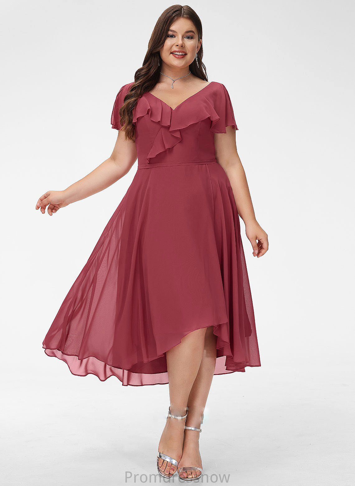 Asymmetrical Embellishment Ruffle Fabric Neckline Silhouette V-neck A-Line Length Rosalind A-Line/Princess Floor Length Bridesmaid Dresses