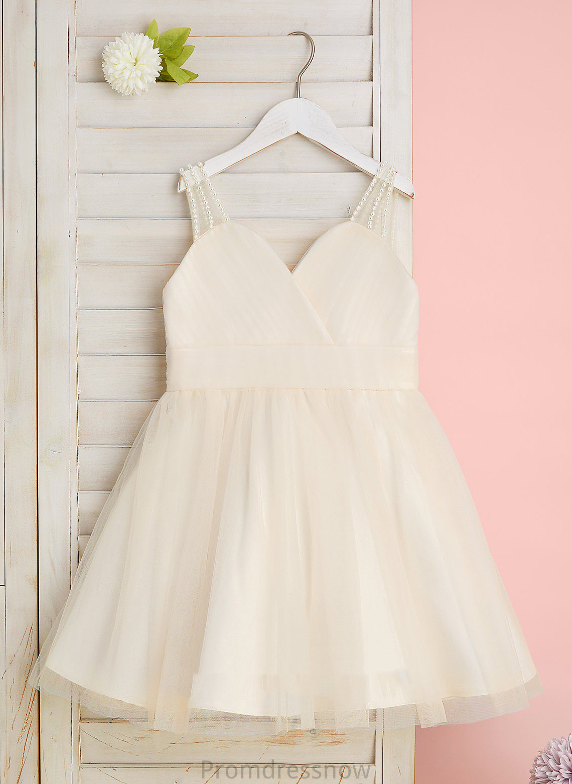 Flower Girl Dresses Emmalee Dress V-neck Sleeveless Knee-length Ruffles/Beading - Tulle Girl With Flower A-Line