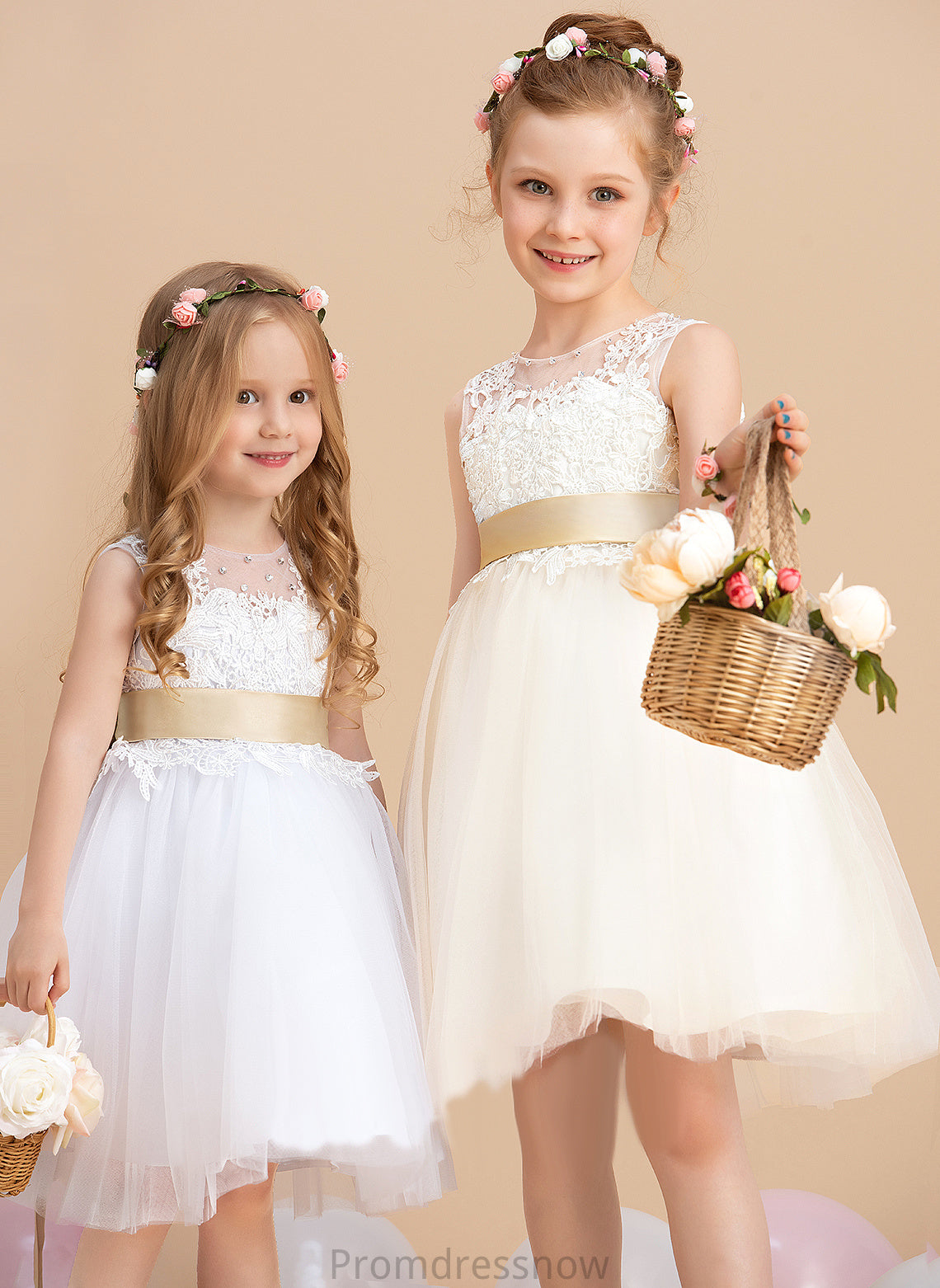 A-Line With Dress Knee-length Anastasia Sleeveless Sash/Beading/Back Flower Neck sash) (Detachable Scoop - Girl Flower Girl Dresses Tulle/Lace Hole