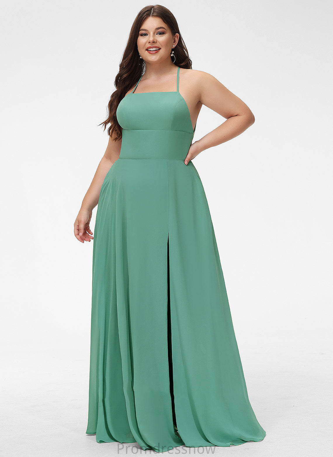 Length SplitFront SquareNeckline Fabric Neckline Embellishment A-Line Floor-Length Silhouette Pockets Megan Scoop Bridesmaid Dresses