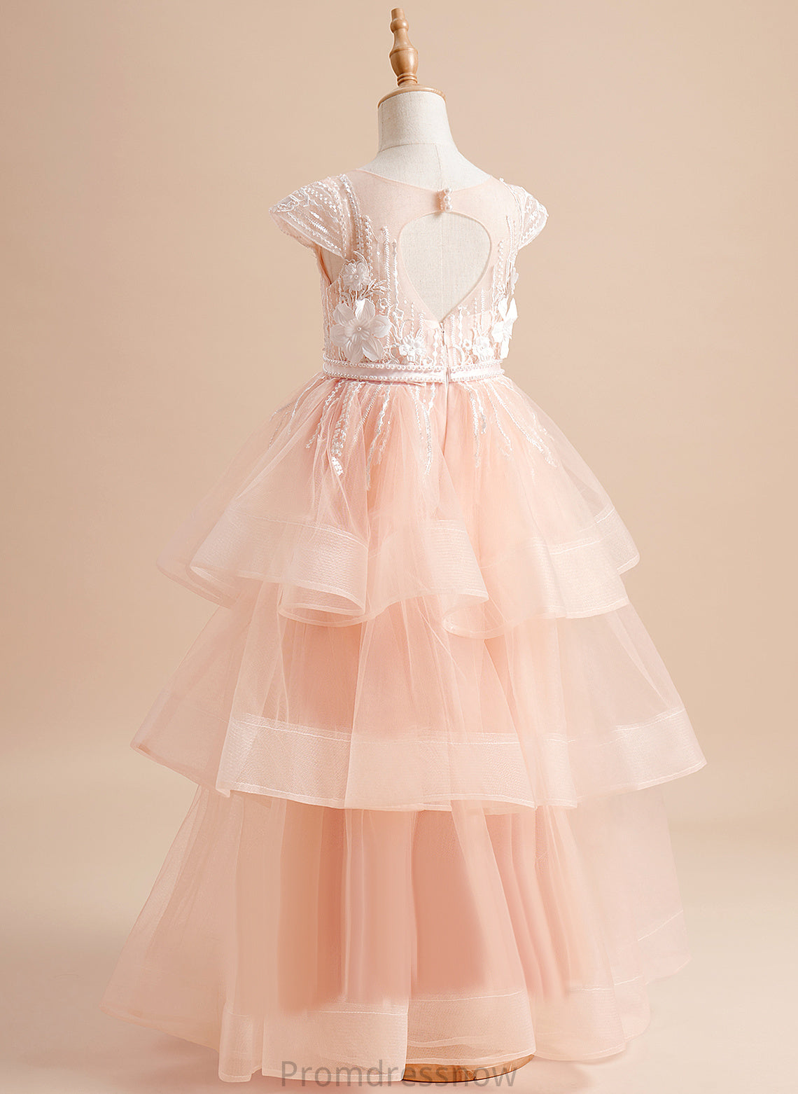 Short Ball-Gown/Princess Floor-length With Beading/Flower(s)/Bow(s) Scoop Sariah Tulle Sleeves Girl Dress Flower Girl Dresses - Flower Neck