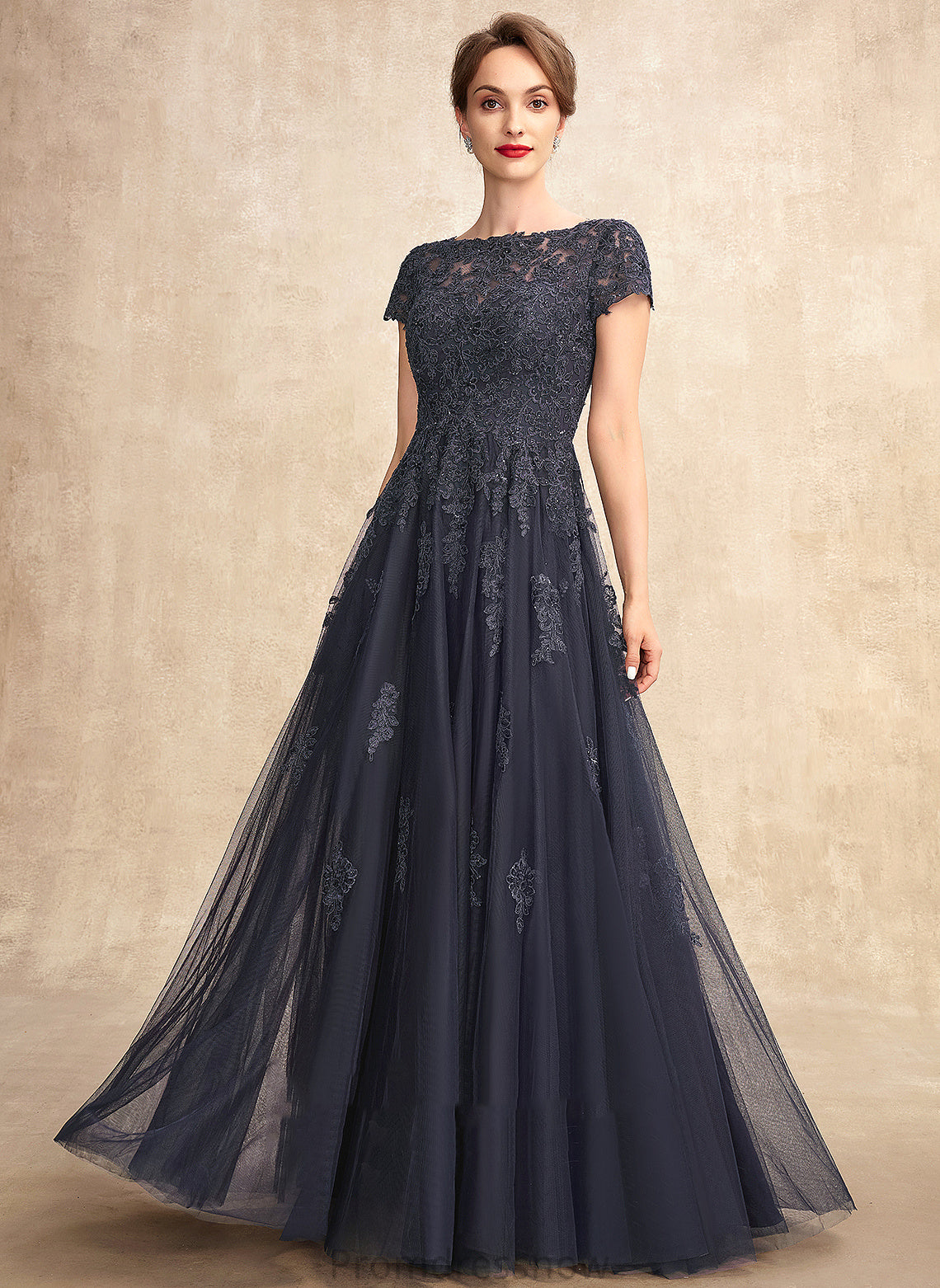 Bride With A-Line Scoop Neck Beading Dress Mother Tulle Mother of the Bride Dresses Lace Floor-Length of Natalya the