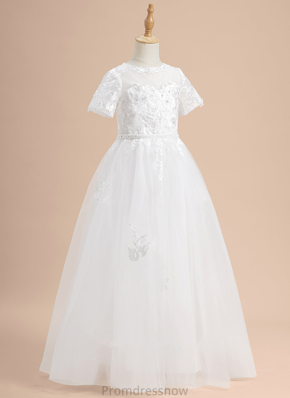 Neck - Short Tulle Floor-length Ball-Gown/Princess Flower Girl Dresses Lace/Beading/Sequins Scoop Sleeves With Girl Flower Katelyn Dress