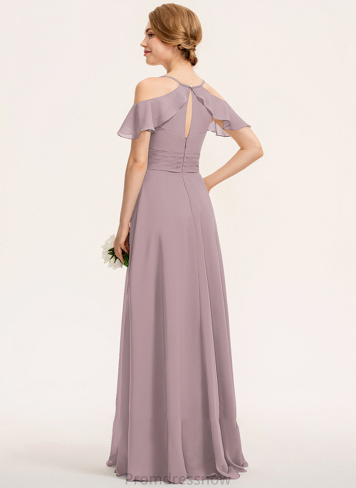 A-Line V-neck Embellishment Ruffle CascadingRuffles Fabric Floor-Length Silhouette SplitFront Length Neckline Adyson Bridesmaid Dresses