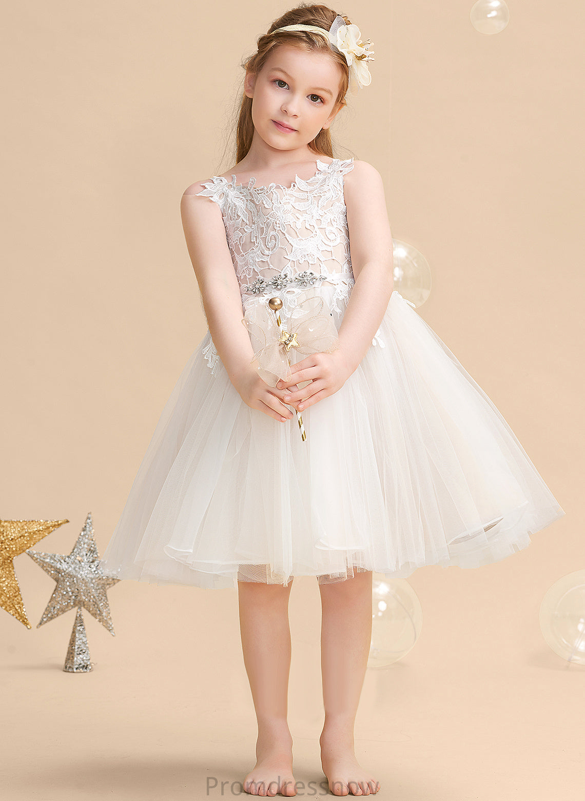 Tulle/Lace Straps Jamya Flower A-Line - Knee-length Flower Girl Dresses Dress Sleeveless Girl