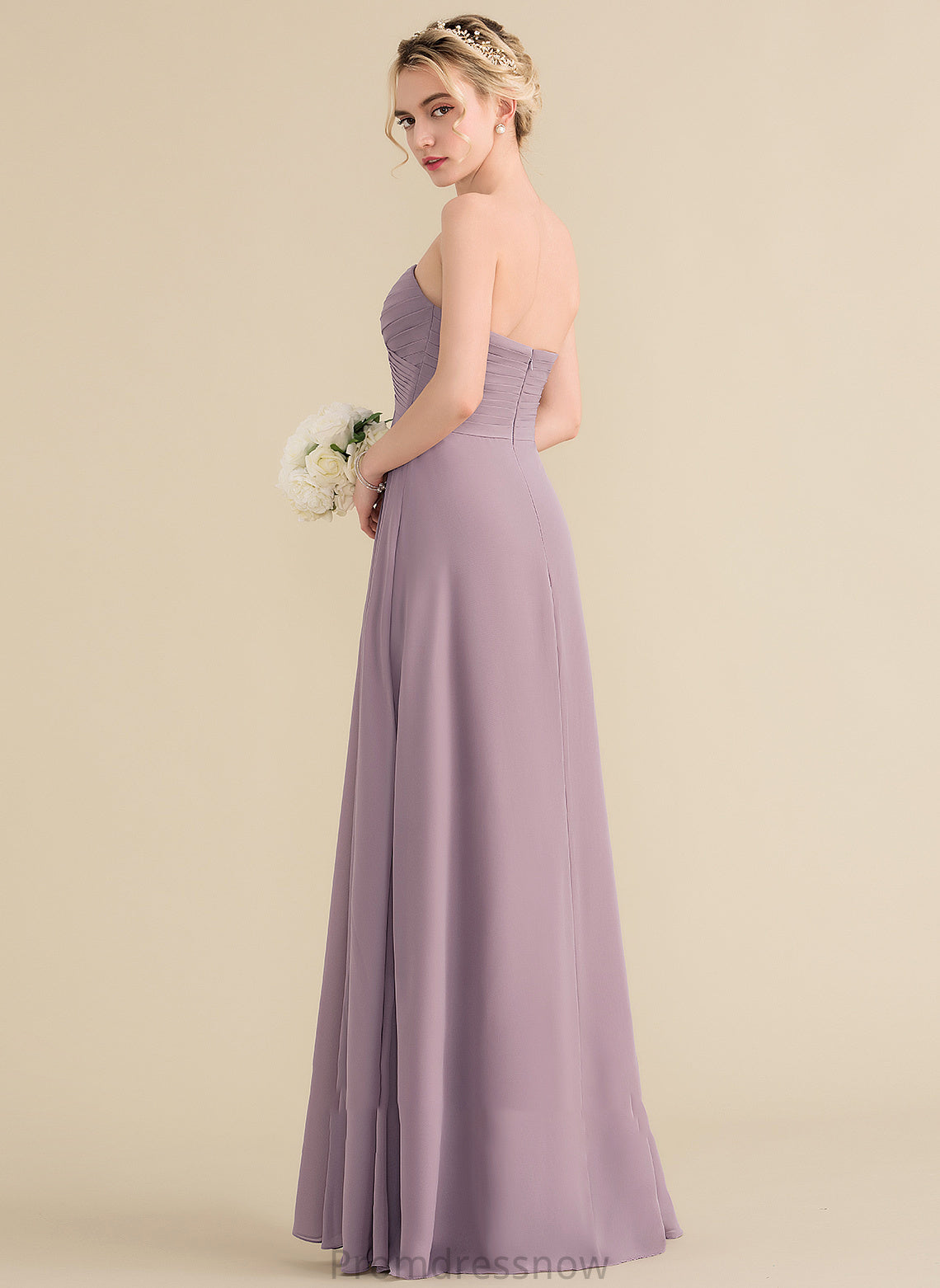 SplitFront A-Line Silhouette Neckline Sweetheart Fabric Length Ruffle Floor-Length Embellishment Ashlee Sleeveless Bridesmaid Dresses