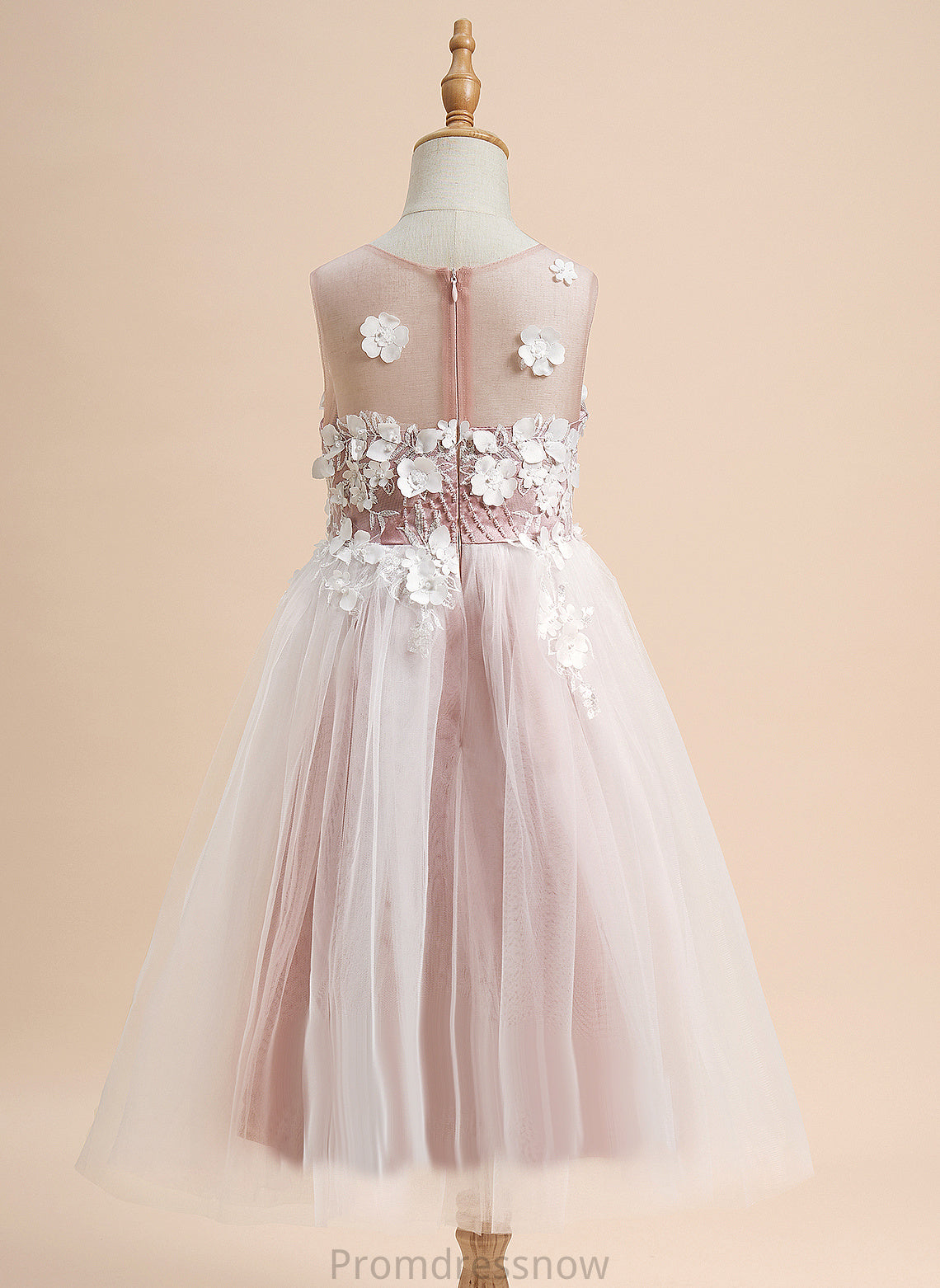 Louise Tulle Neck A-Line Scoop - Tea-length Girl With Flower Girl Dresses Lace/Beading/Flower(s) Sleeveless Dress Flower