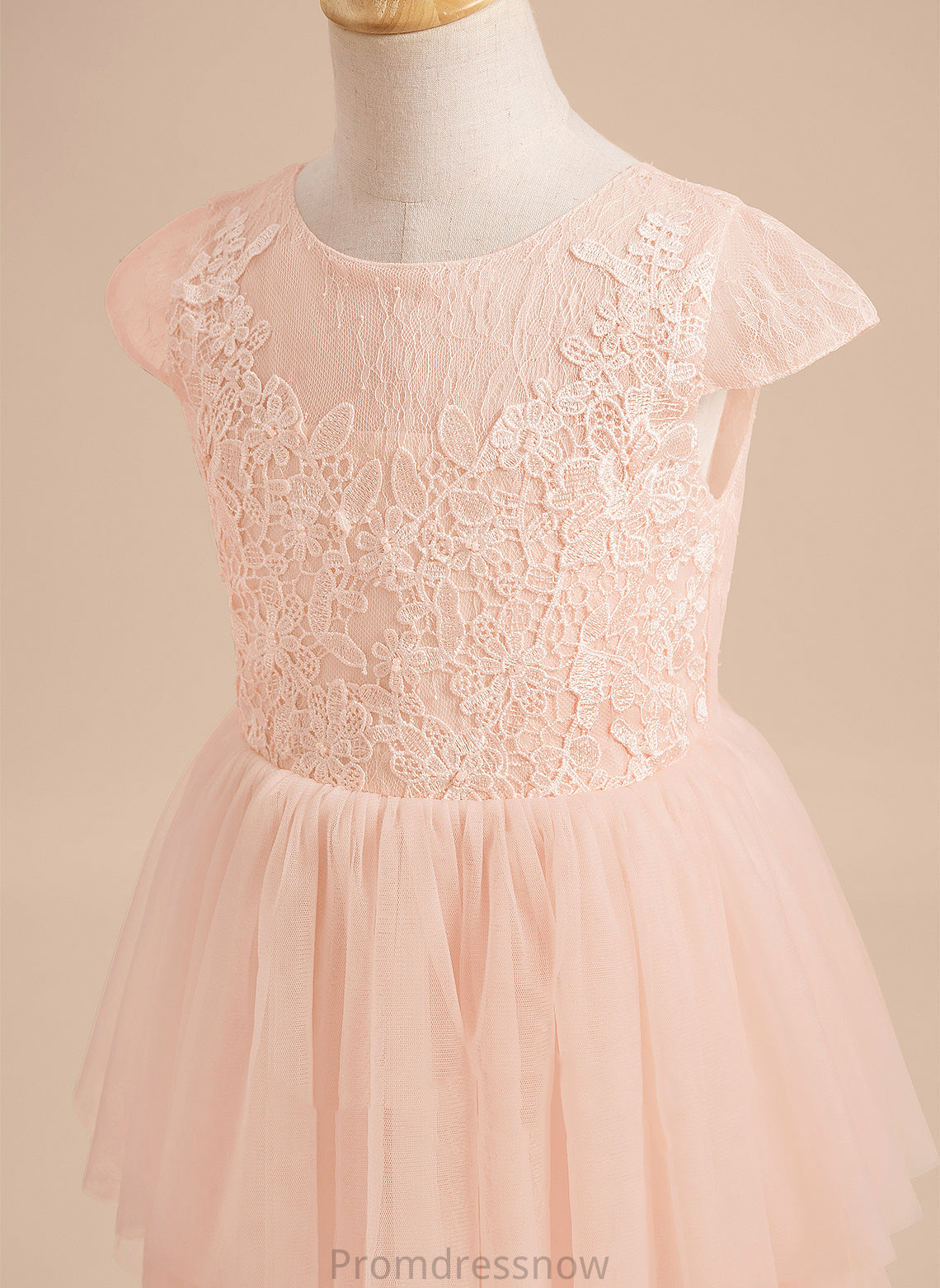 Knee-length Short Girl Dress Neck With Lace/V Flower Girl Dresses A-Line Flower Sleeves Tulle Serenity Back - Scoop