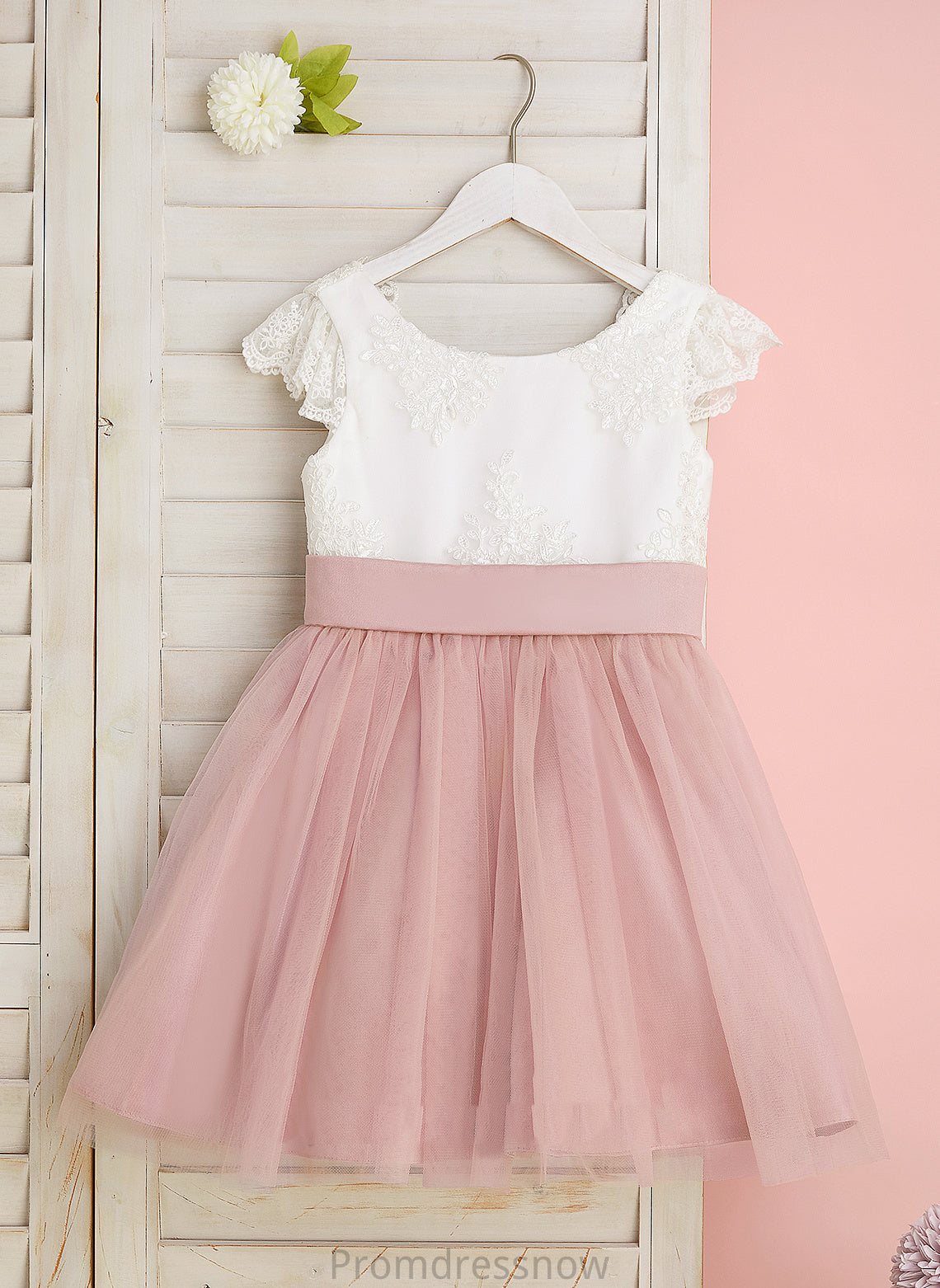 Flower Tulle - Flower Girl Dresses Dress Lace/Bow(s) Cali Knee-length Girl With Sleeves Short A-Line Scoop Neck