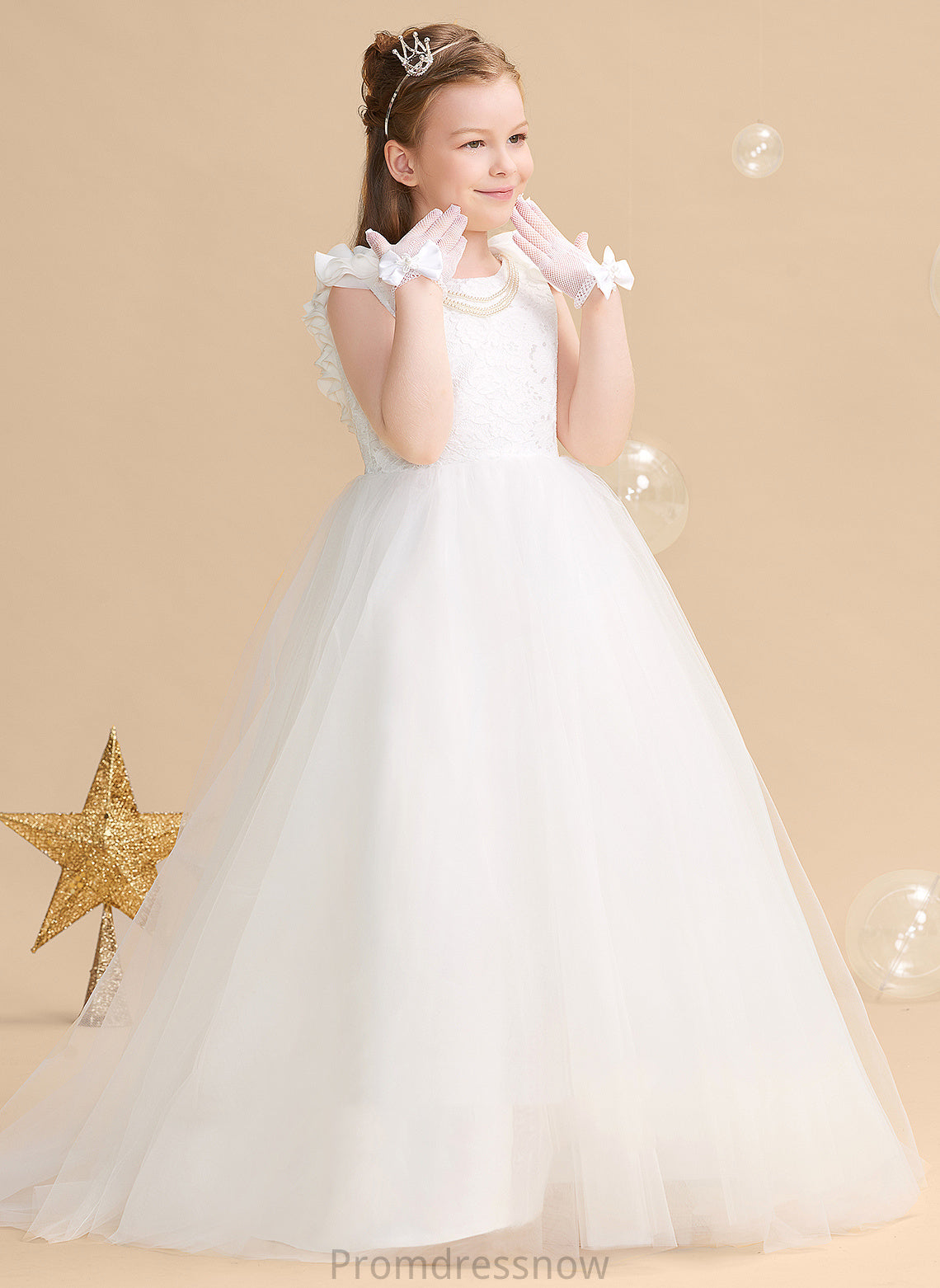 Flower Neck Sleeveless With Girl Scoop - Ball-Gown/Princess Flower Girl Dresses Train Dress Thea Tulle/Lace Sweep Flower(s)