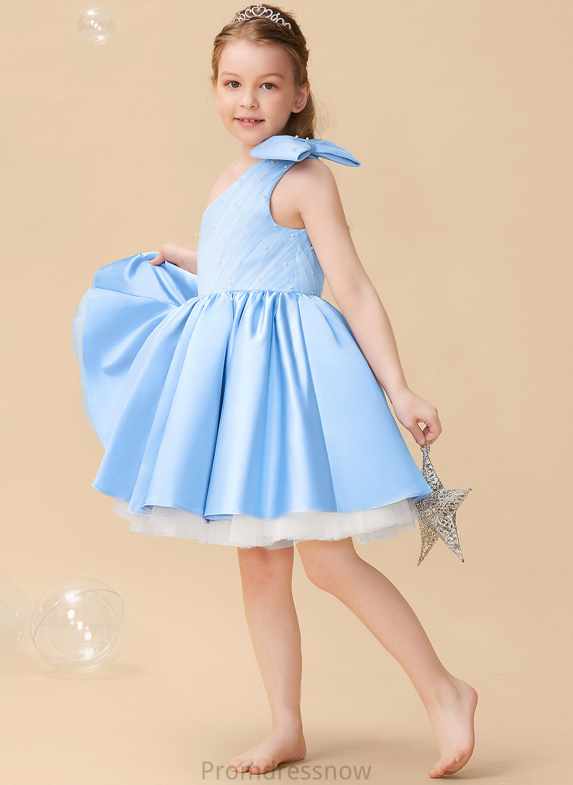 Knee-length Flower Girl Dresses Dress One-Shoulder Beading/Bow(s) - Sleeveless With Flower A-Line Satin/Tulle Girl Viviana