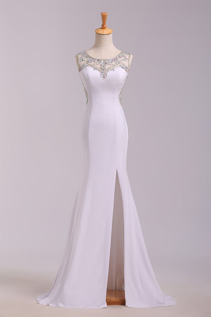 2024 New Arrival Prom Dresses Scoop Neckline Sheath/Column Floor Length Fast Delivery