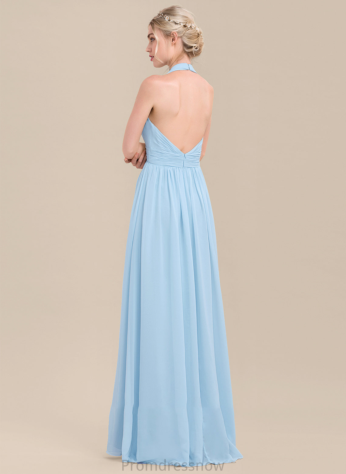 Neckline Embellishment Halter Fabric Length A-Line Floor-Length Ruffle Silhouette Amaris Sleeveless Spaghetti Staps Bridesmaid Dresses