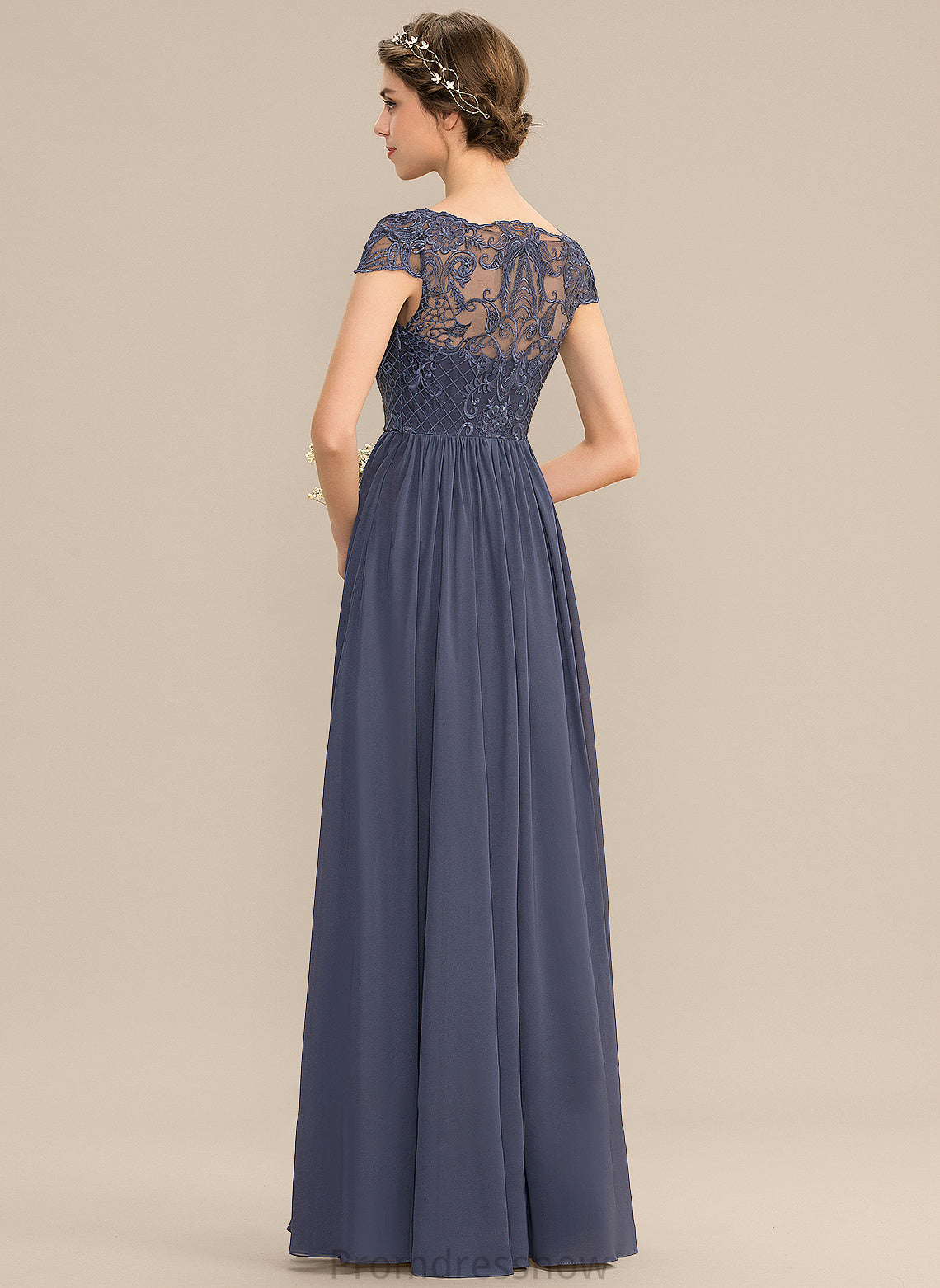 A-Line Silhouette Fabric Neckline Lace Floor-Length Length Straps ScoopNeck Frederica Natural Waist V-Neck Bridesmaid Dresses