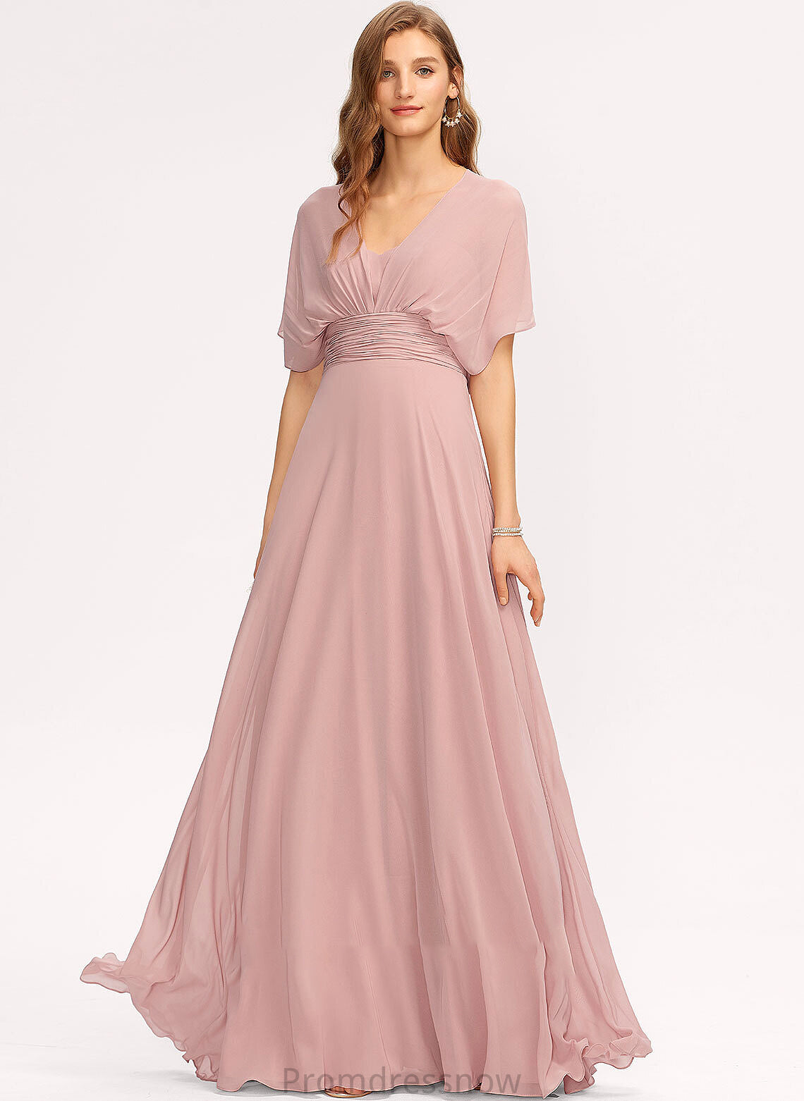 One-Shoulder Embellishment V-neck A-Line Fabric Floor-Length Halter Length Ruffle Silhouette Neckline Ada Bridesmaid Dresses