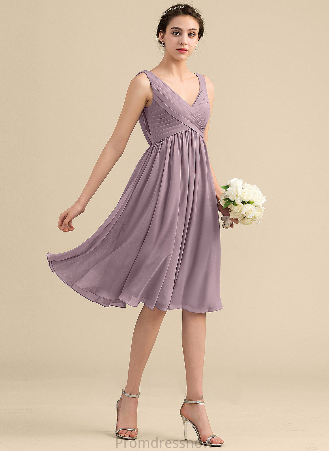 Silhouette Neckline Empire V-neck Knee-Length Fabric CascadingRuffles Length Embellishment Harper V-Neck Sleeveless Bridesmaid Dresses