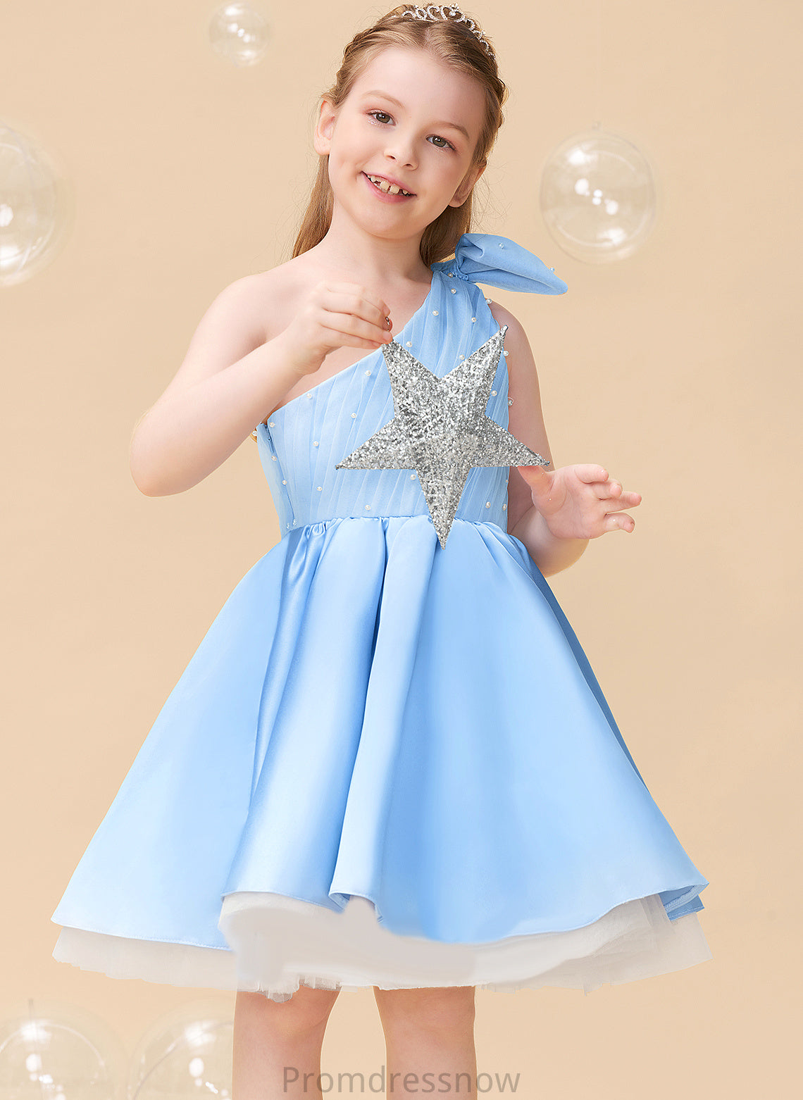 Knee-length Flower Girl Dresses Dress One-Shoulder Beading/Bow(s) - Sleeveless With Flower A-Line Satin/Tulle Girl Viviana