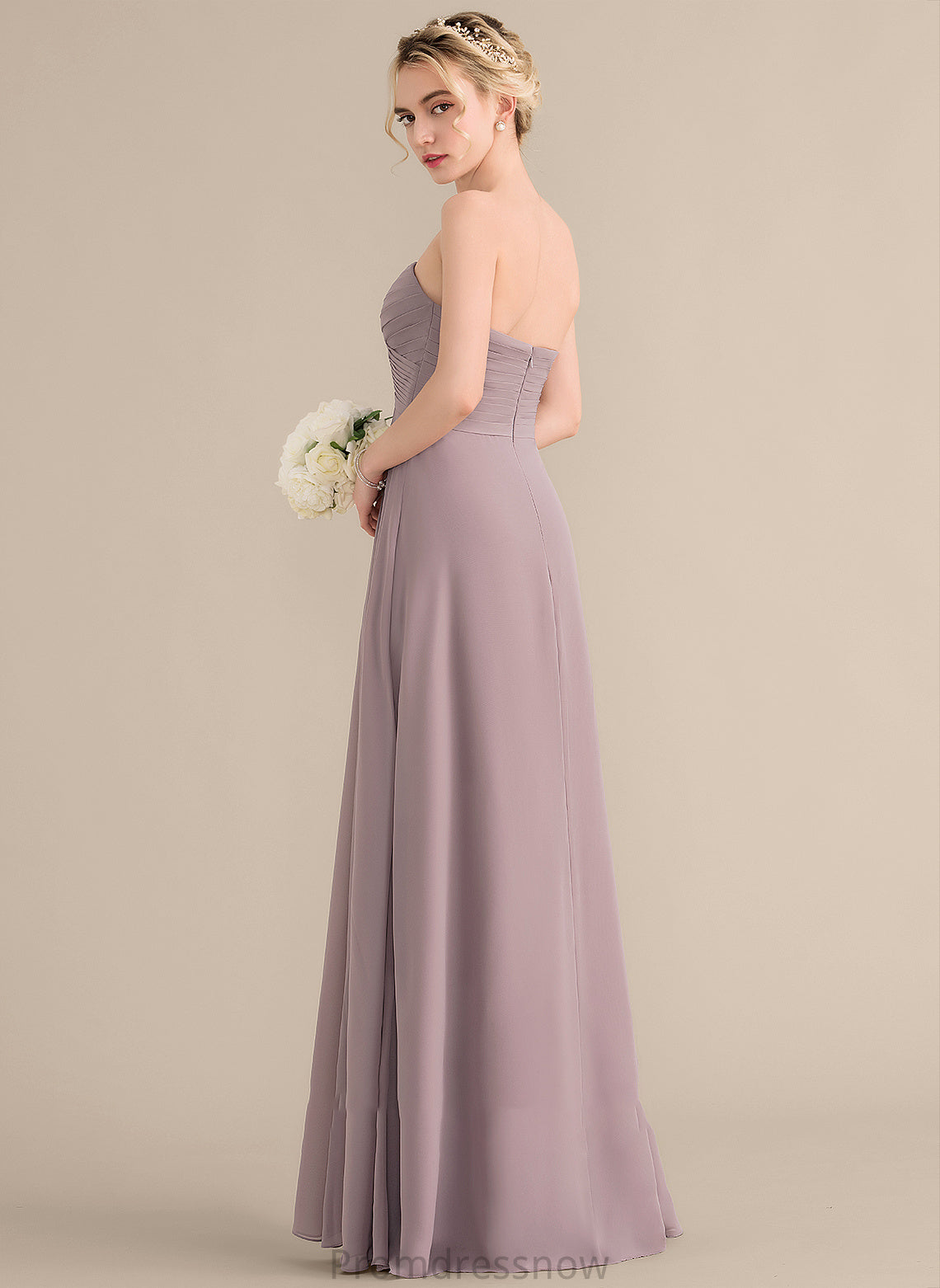 SplitFront A-Line Silhouette Neckline Sweetheart Fabric Length Ruffle Floor-Length Embellishment Ashlee Sleeveless Bridesmaid Dresses