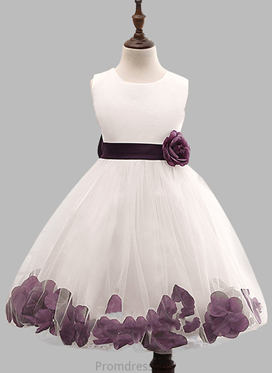 With Blends Knee-length Flower Girl Dresses Scoop Sleeveless Flower(s)/Bow(s) Ball Cotton Gown Neck - Dress Girl Flower Yazmin