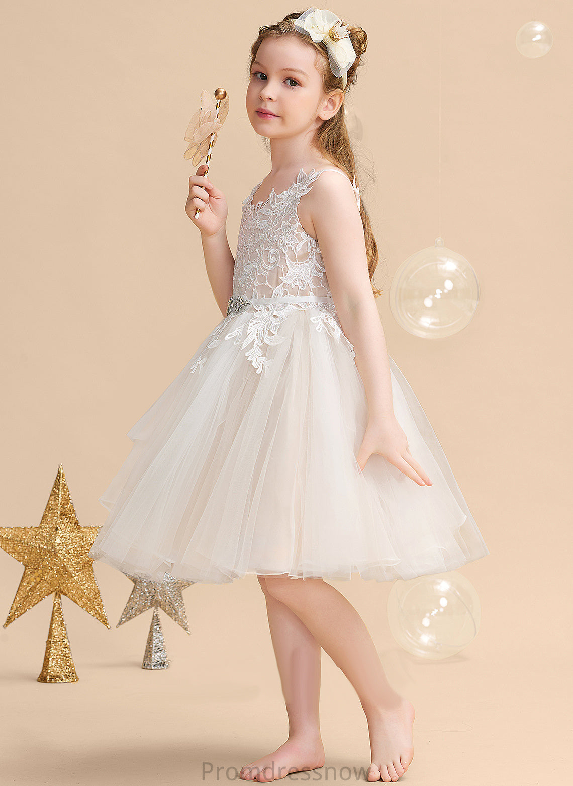 Tulle/Lace Straps Jamya Flower A-Line - Knee-length Flower Girl Dresses Dress Sleeveless Girl