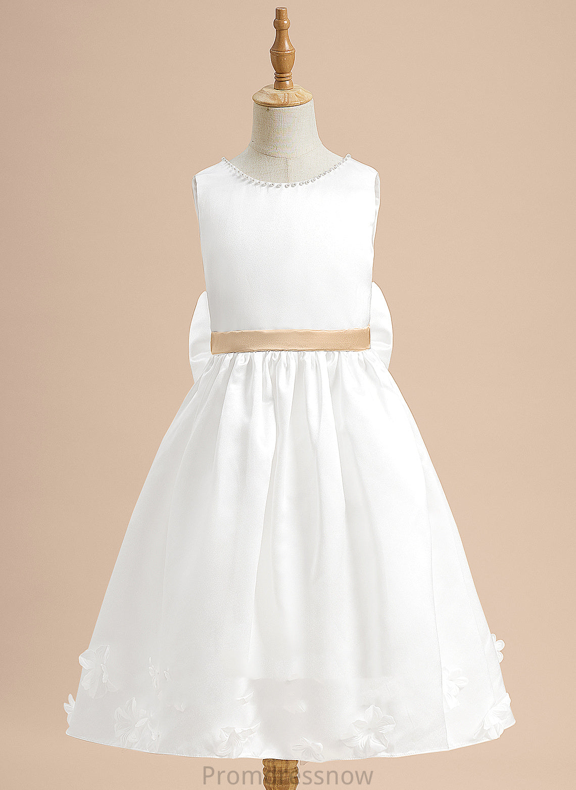 With Sash/Beading/Flower(s)/Bow(s) Flower Girl Dresses Scoop Girl A-Line Dress Flower Tea-length Sleeveless - Neck Satin Natalya