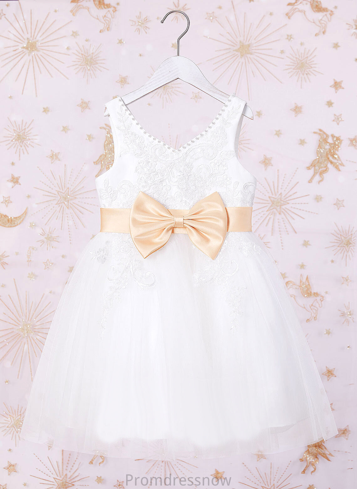 Girl Knee-length With - Sash/Beading/Bow(s) A-Line Sleeveless Kaley Flower Tulle/Lace Flower Girl Dresses V-neck Dress