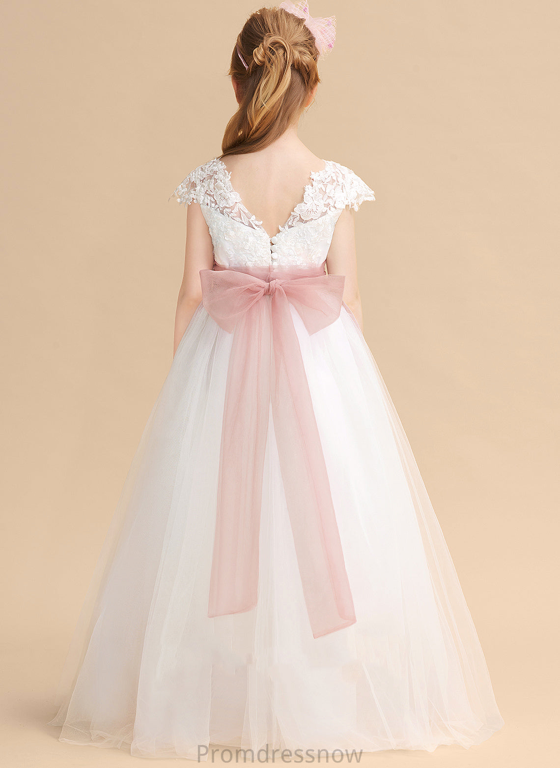 - Lace Dress Scoop With Ball-Gown/Princess Halle Flower Girl Dresses Flower Floor-length Lace/Sash Neck Girl Sleeveless