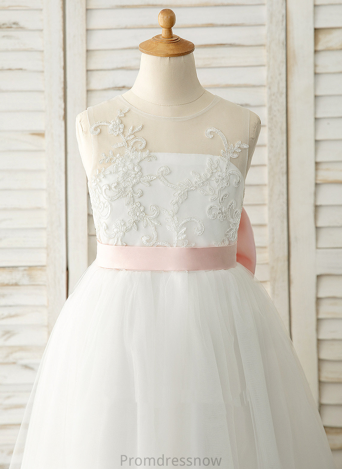 Satin/Tulle/Lace Scoop Neck - Girl Bow(s) Flower Girl Dresses Floor-length A-Line (Undetachable Dress Ayla Sleeveless With Flower sash)