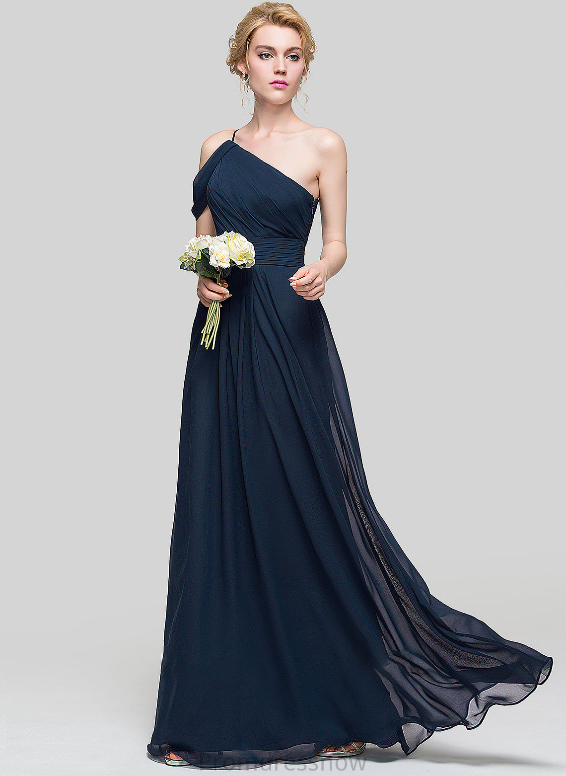 One-Shoulder A-Line Embellishment Floor-Length Length Neckline Silhouette Fabric Ruffle Callie V-Neck Floor Length Bridesmaid Dresses