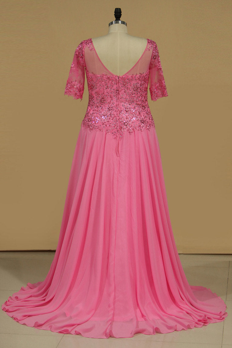 2024 Bateau A Line Open Back Mother Of The Bridal Dresses Floor-Length Chiffon