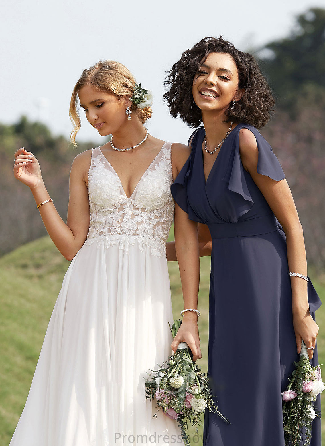 V-neck Straps Neckline Fabric Length A-Line Floor-Length Silhouette Maria Sleeveless Sweetheart Floor Length Bridesmaid Dresses