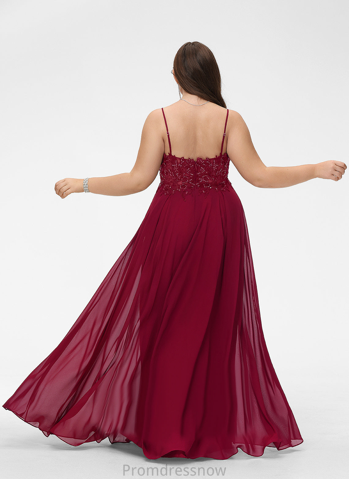 With Sequins V-neck Floor-Length Chiffon Mariam Prom Dresses A-Line