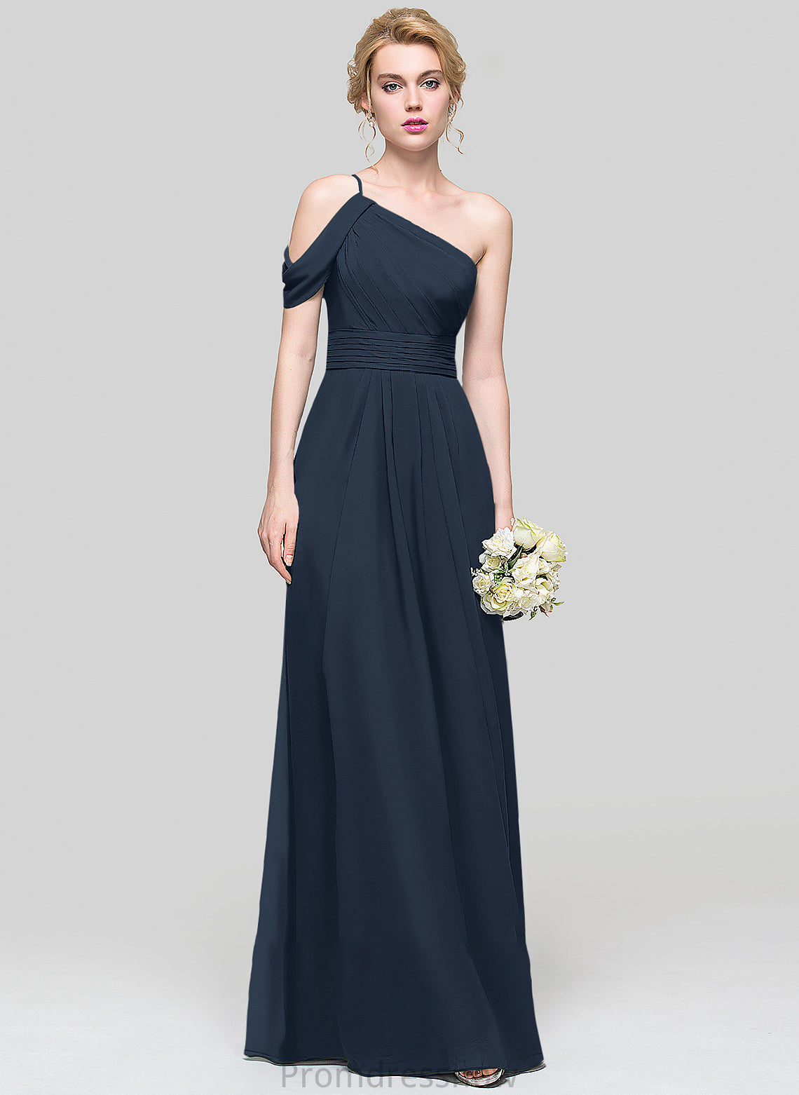 One-Shoulder A-Line Embellishment Floor-Length Length Neckline Silhouette Fabric Ruffle Callie V-Neck Floor Length Bridesmaid Dresses