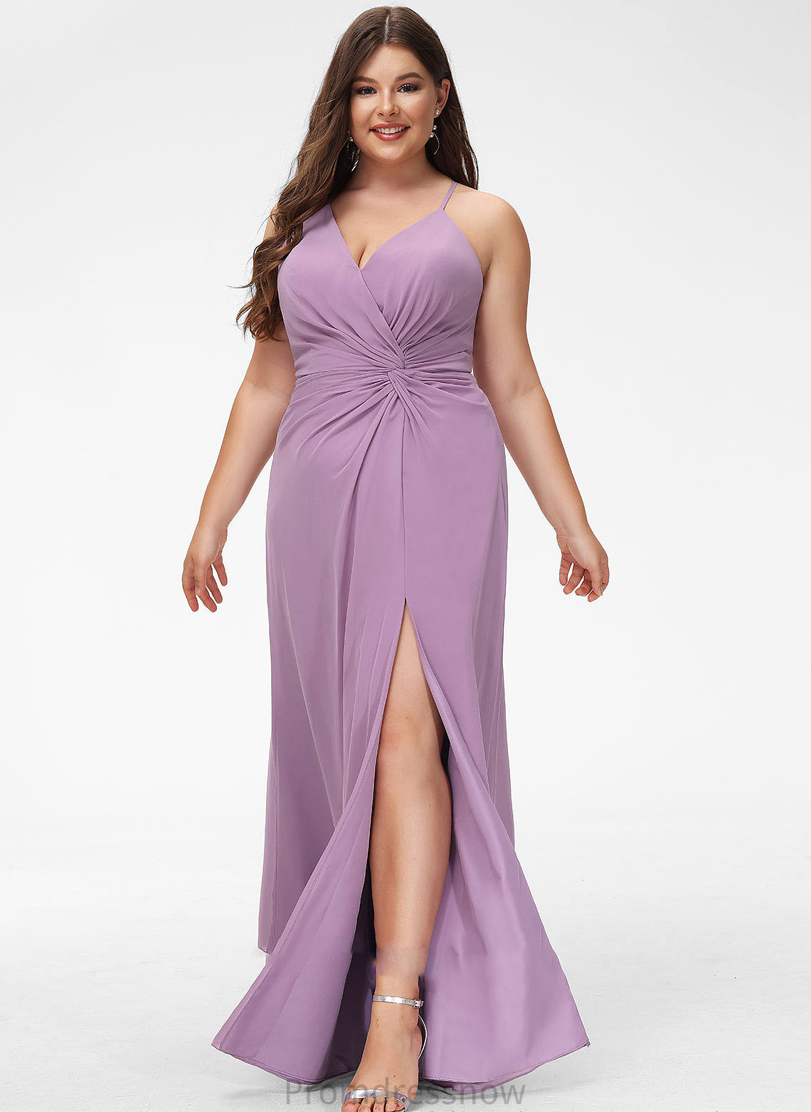 Floor-Length Embellishment Silhouette Length Neckline Fabric Ruffle A-Line SplitFront V-neck Diana Floor Length Bridesmaid Dresses