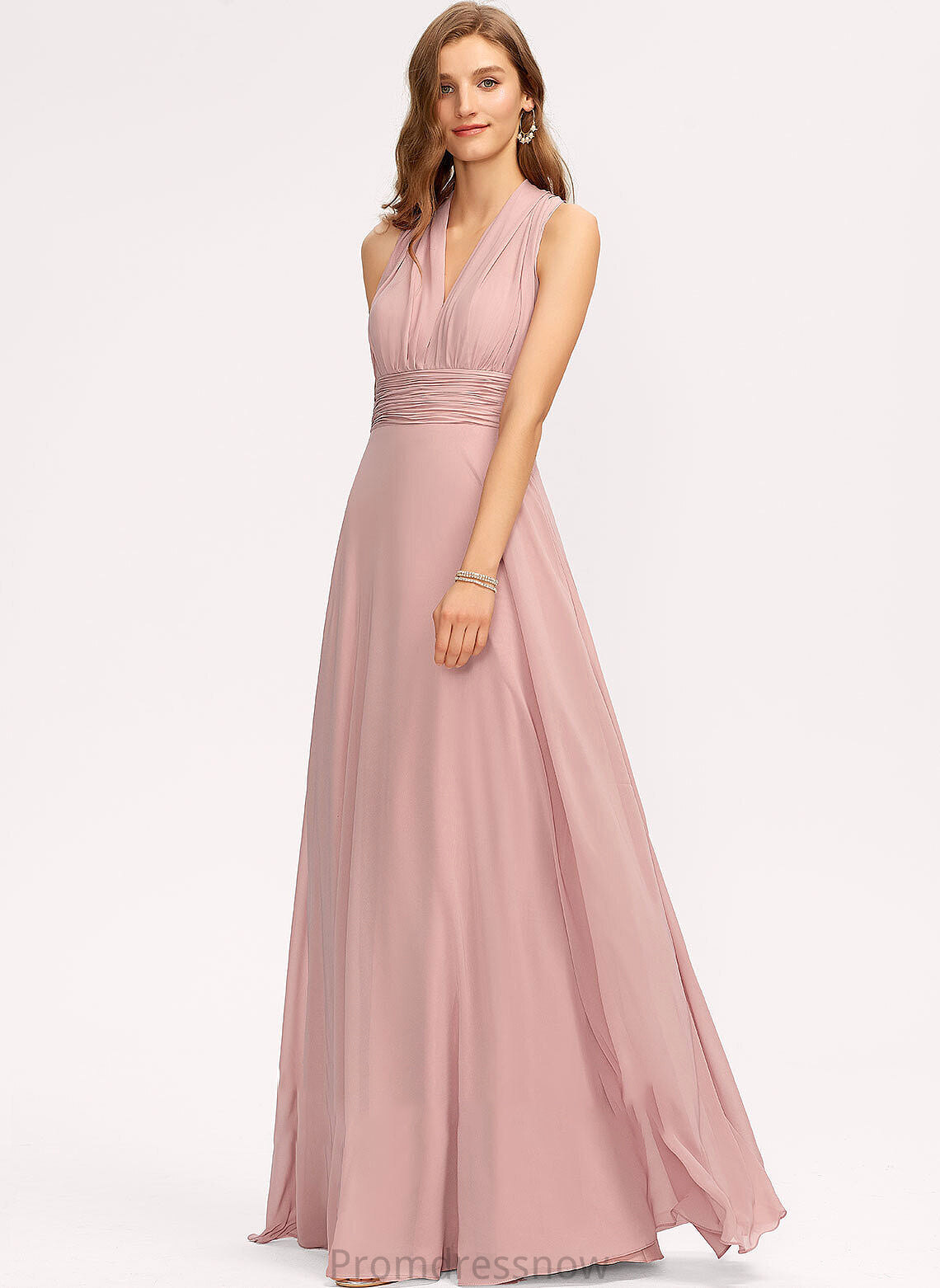 One-Shoulder Embellishment V-neck A-Line Fabric Floor-Length Halter Length Ruffle Silhouette Neckline Ada Bridesmaid Dresses