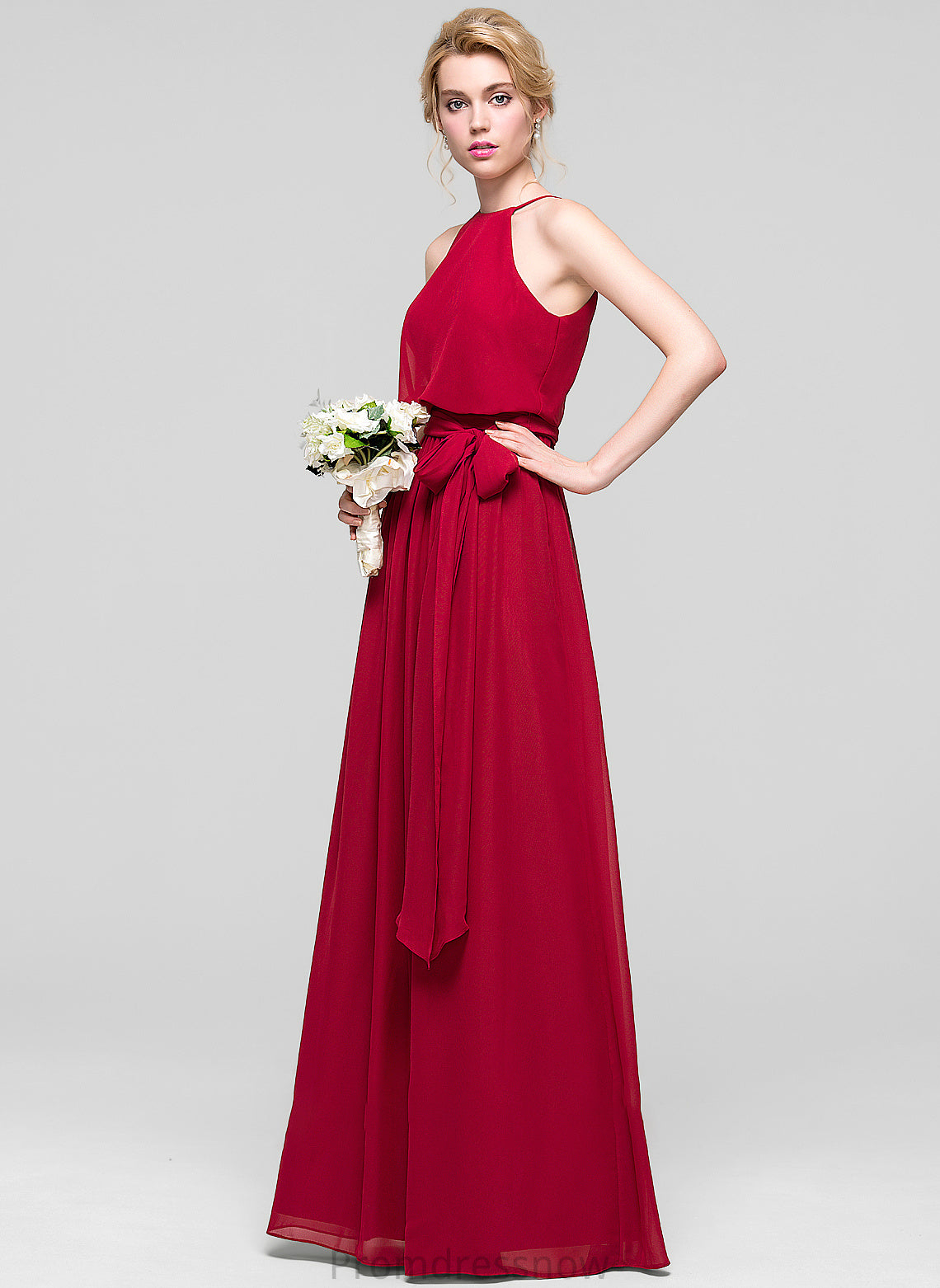 Bow(s) Neckline Silhouette ScoopNeck Fabric Embellishment Length A-Line Floor-Length Elena Floor Length Sleeveless Bridesmaid Dresses