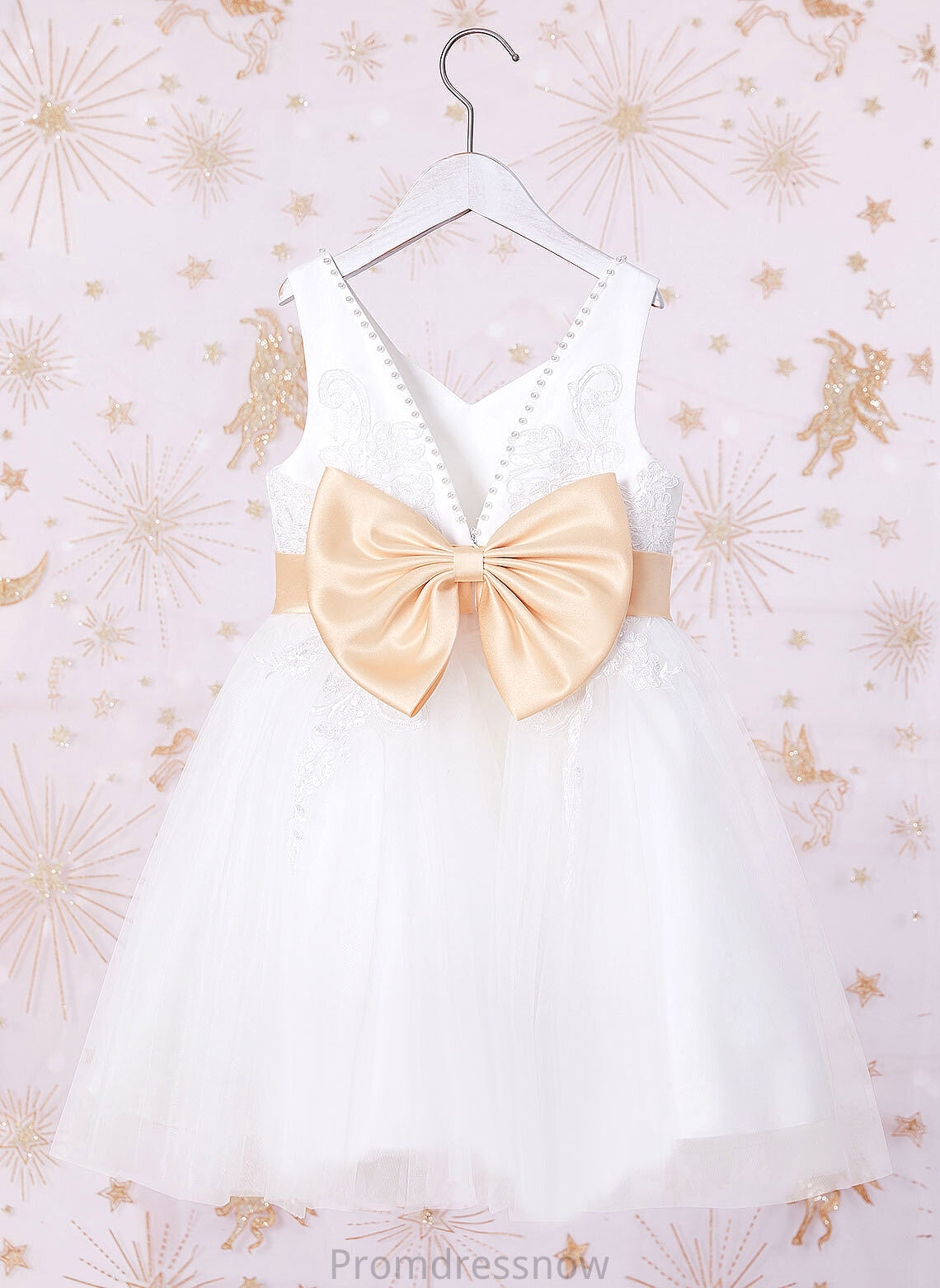 Girl Knee-length With - Sash/Beading/Bow(s) A-Line Sleeveless Kaley Flower Tulle/Lace Flower Girl Dresses V-neck Dress