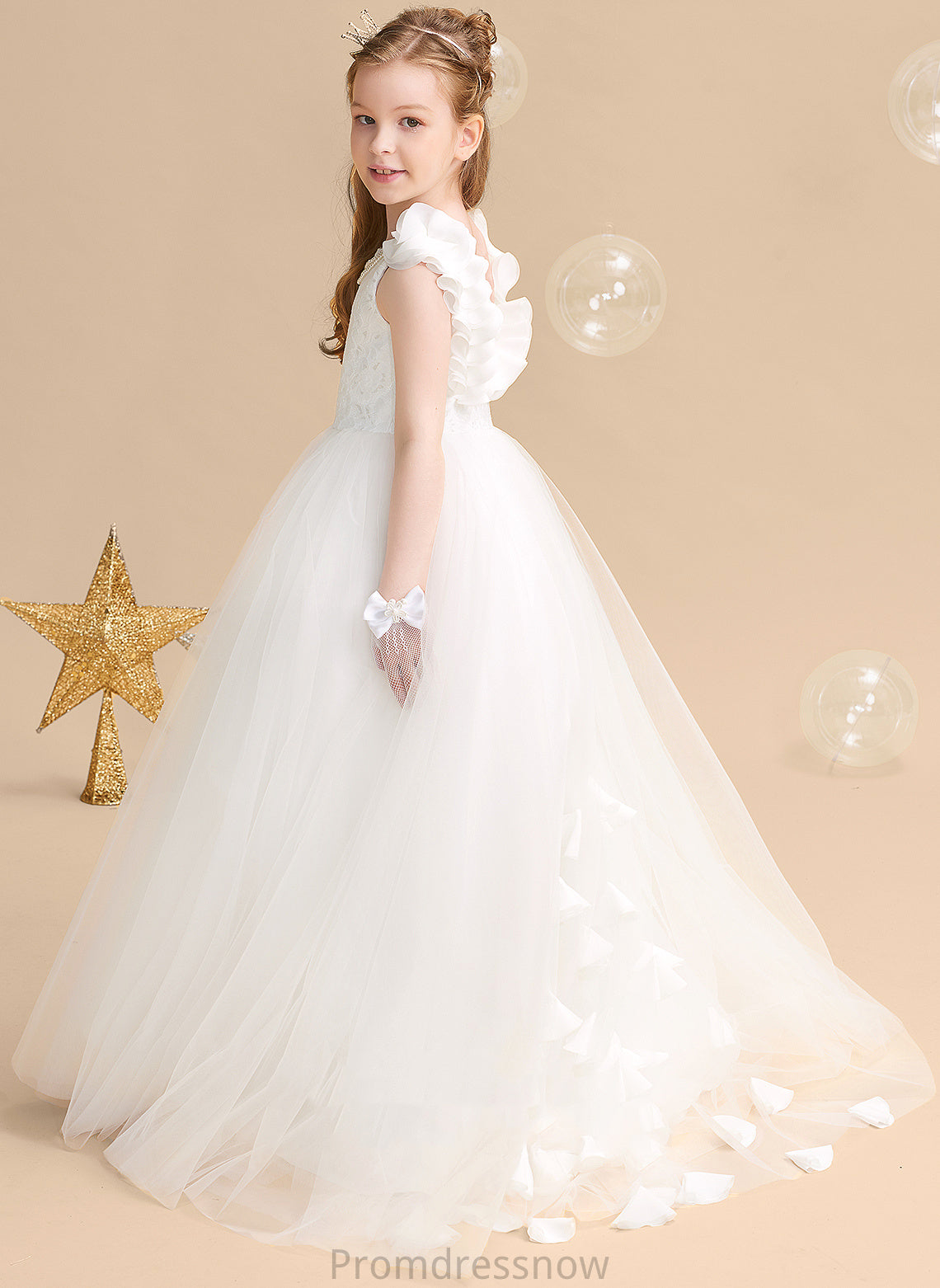 Flower Neck Sleeveless With Girl Scoop - Ball-Gown/Princess Flower Girl Dresses Train Dress Thea Tulle/Lace Sweep Flower(s)