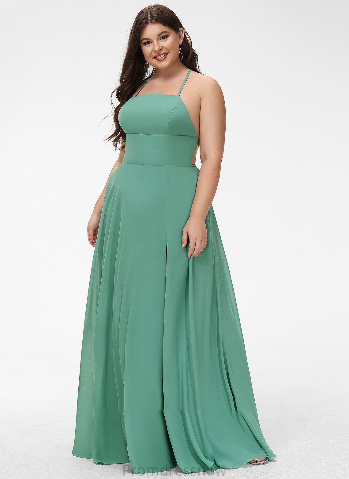 With Square Prom Dresses Pockets Janiyah Floor-Length A-Line Chiffon Split Neckline Front