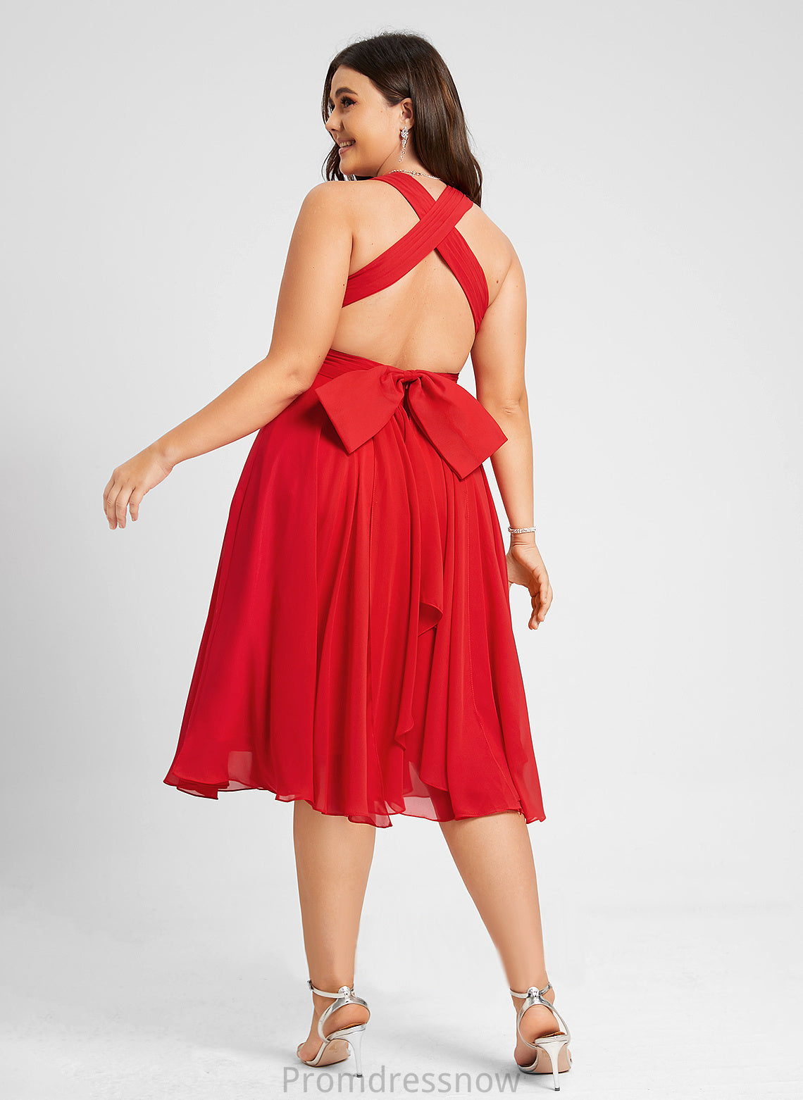 With Chiffon Knee-Length Dress Mara Bow(s) Ruffle Cocktail A-Line V-neck Cocktail Dresses