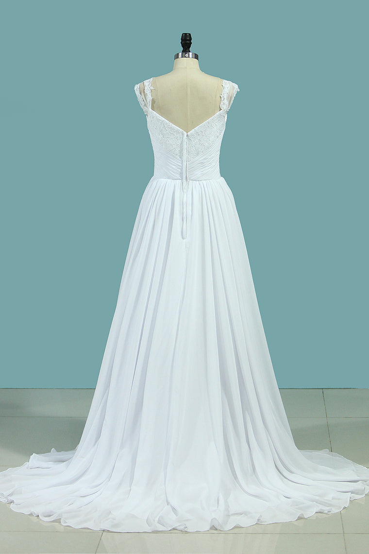 2024 Wedding Dresses A Line Chiffon Off The Shoulder With Applique And Slit