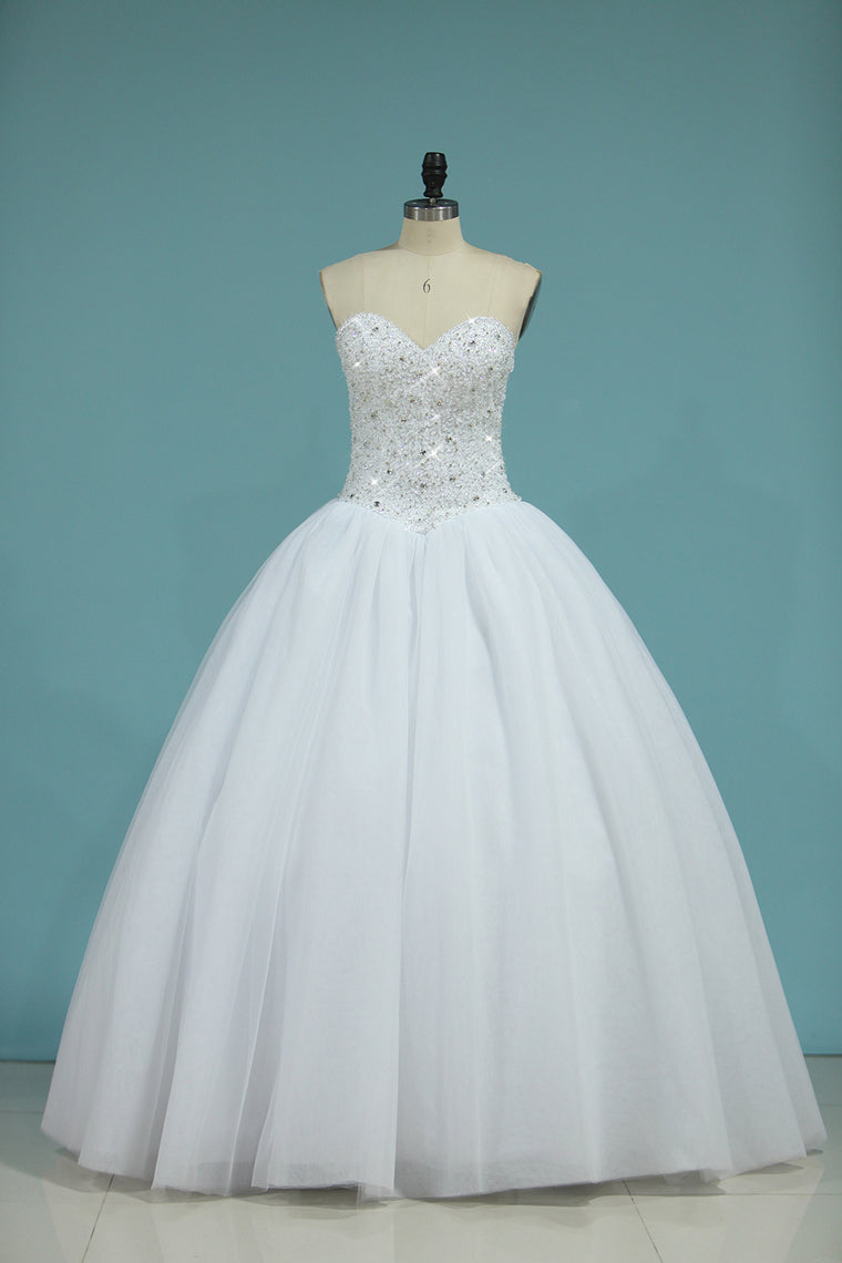 2024 Sweetheart Bridal Dresses Ball Gown Tulle White Zipper Back Floor-Length