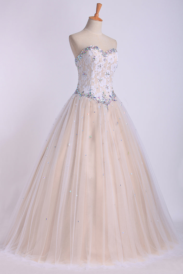 2024 Quinceanera Dresses Sweetheart Beaded Neckline And Waistline Ball Gown Floor-Length Tulle&Lace