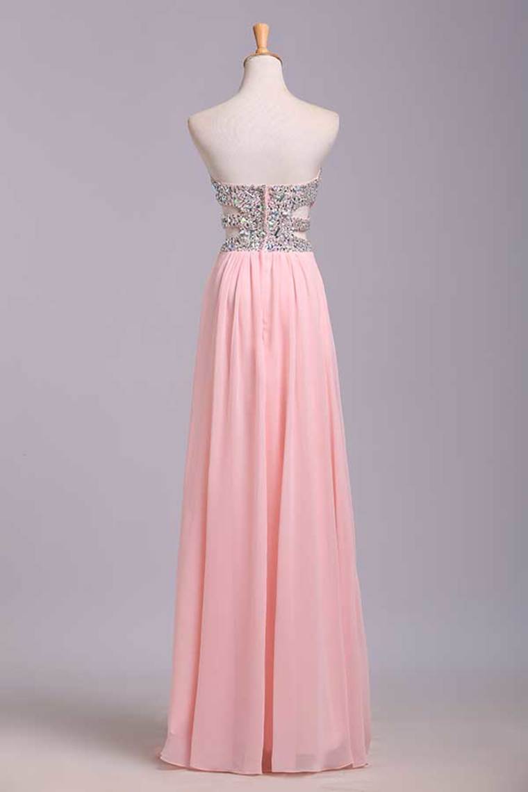 2024 Prom Dresses A-Line Sweetheart Chiffon Floor Length With Beading/Sequins