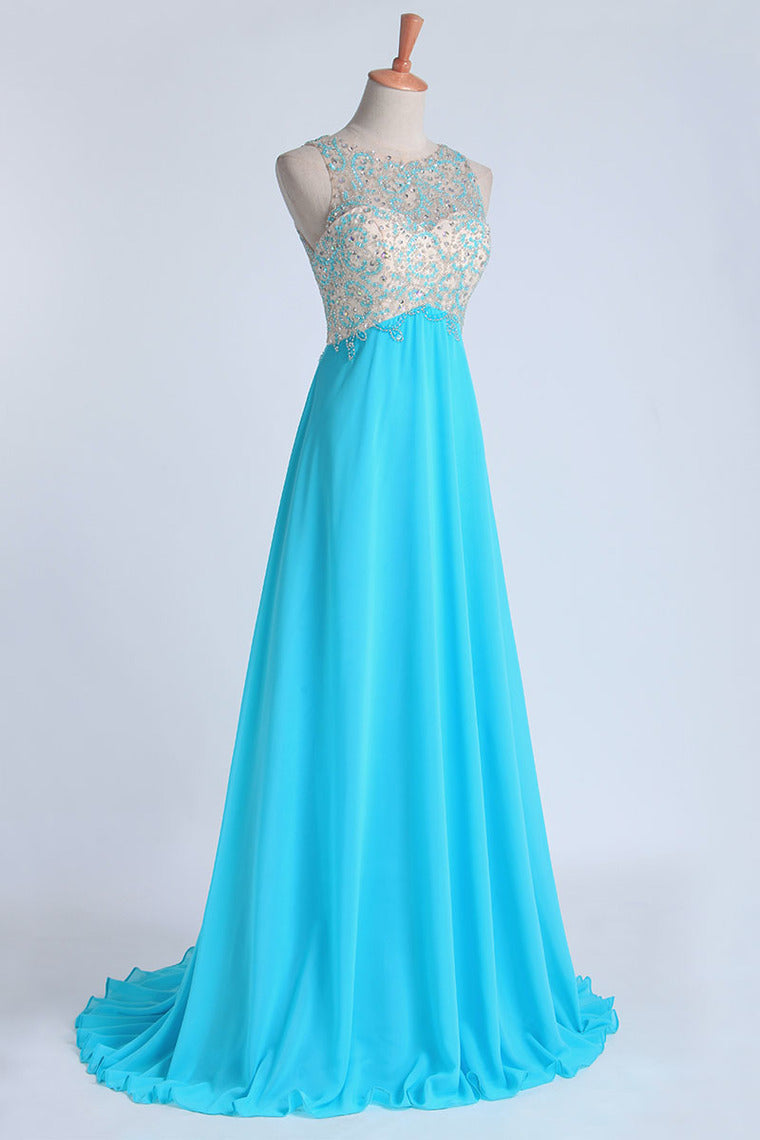 2024 Prom Dresses A Line Scoop Sweep/Brush Chiffon