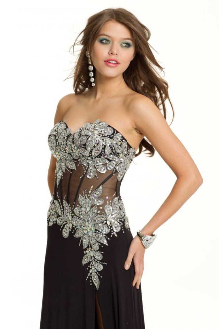 2024 Prom Dresses Mermaid/Trumpet Black Sweetheart Chiffon With Rhinestone