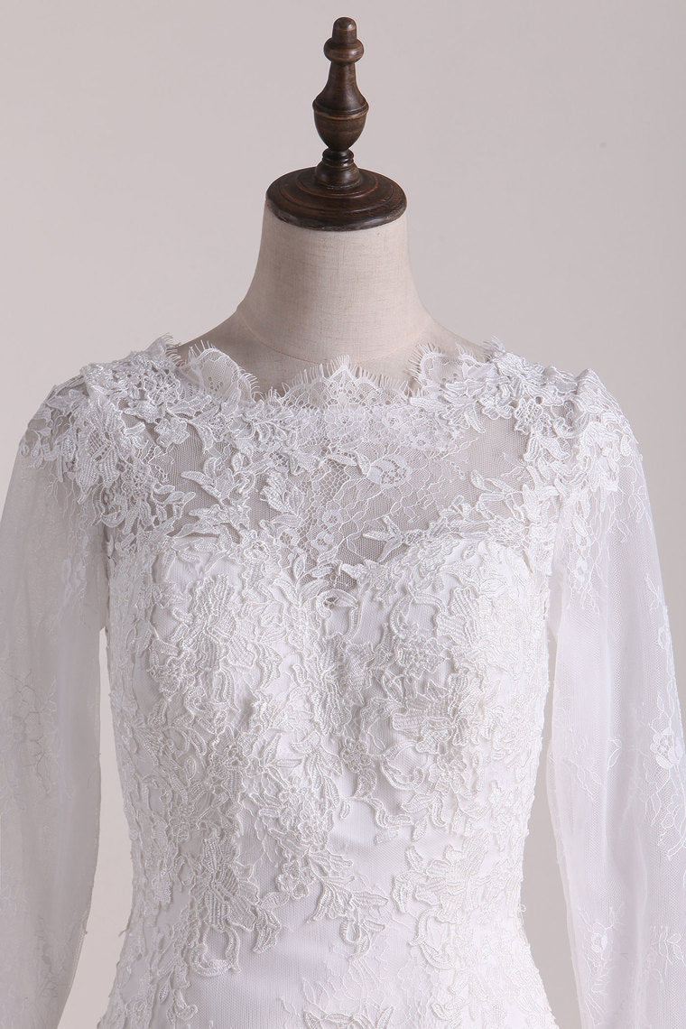 2024 Wedding Dresses Scoop Long Sleeves Open Back Lace With Applique